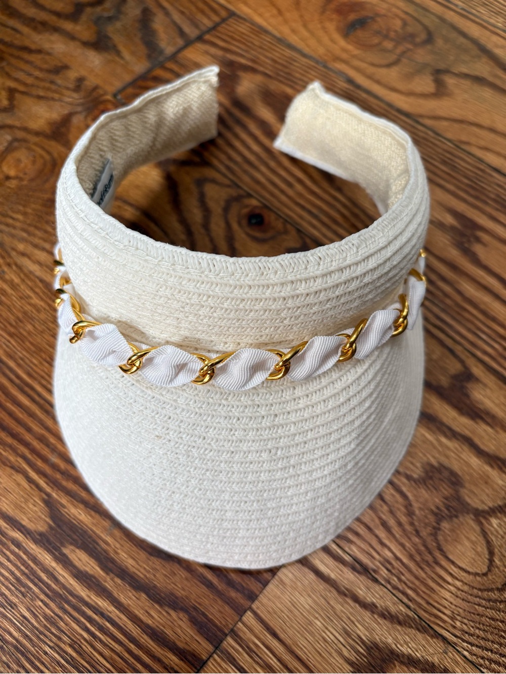 croft & barrow Cream Visor with Gold Chain Trim